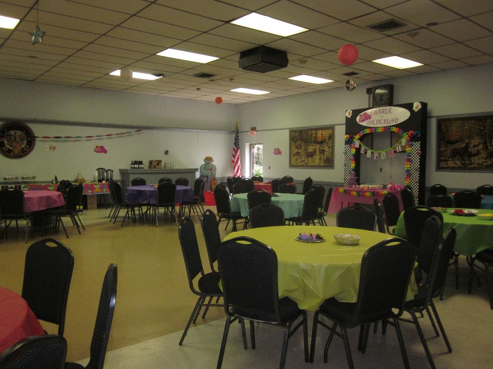 Hall Rental decorated for a 1st Birthday Party!